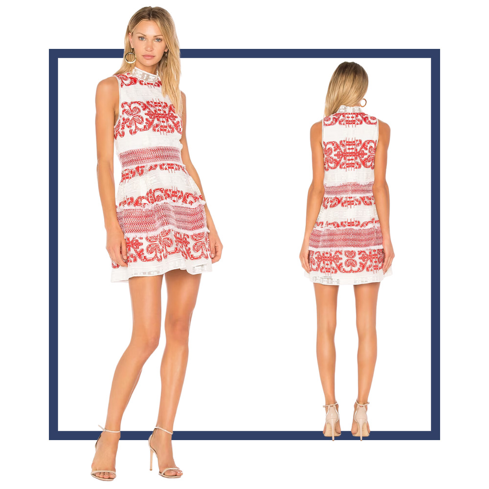 Alexis Minika mini fit and flare embroidered dress sz M red white